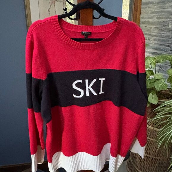 Talbots Plus 2X Red Black Ski Chalet Colorblock Crewneck Sweater - Picture 3 of 9